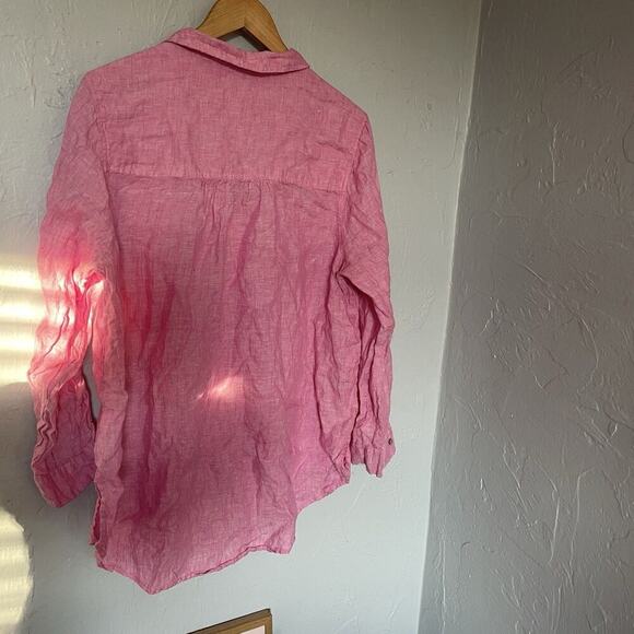 Cynthia Rowley Women Linen Lagenlook Tunic Size 1X PInk 1/4 Button Long Sleeve - Picture 8 of 9